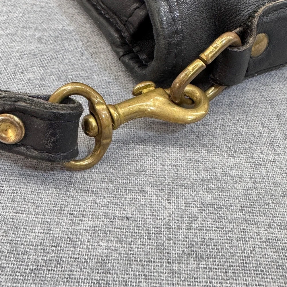 Jack Georges Black Leather Briefcase Messenger Bag Made in USA Brass Turn-lock